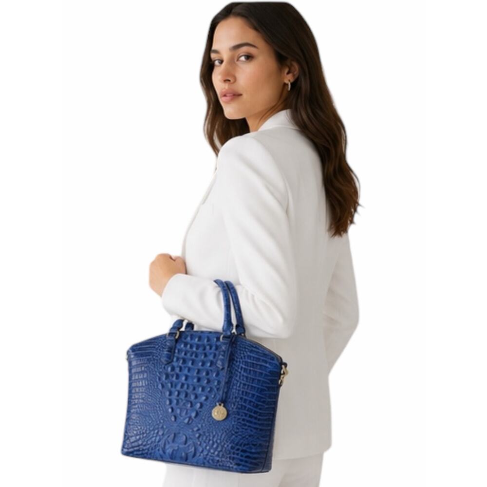 Brahmin Large Duxbury Satchel Bag Melbourne Irish Blue Leather Croc - Picture 2 of 15